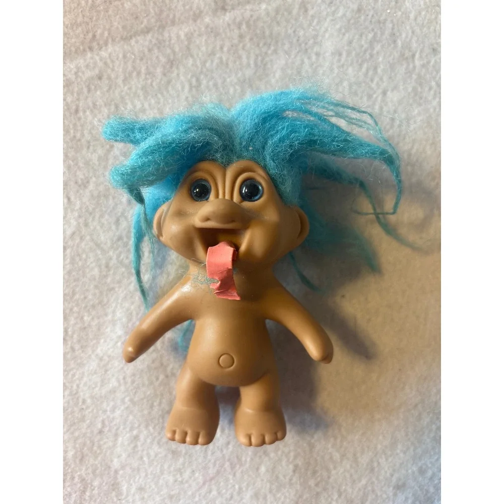 Vintage 1991 TNT Troll Doll Blue Hair Tongue Out 3 Inch‎ Collectible Figure